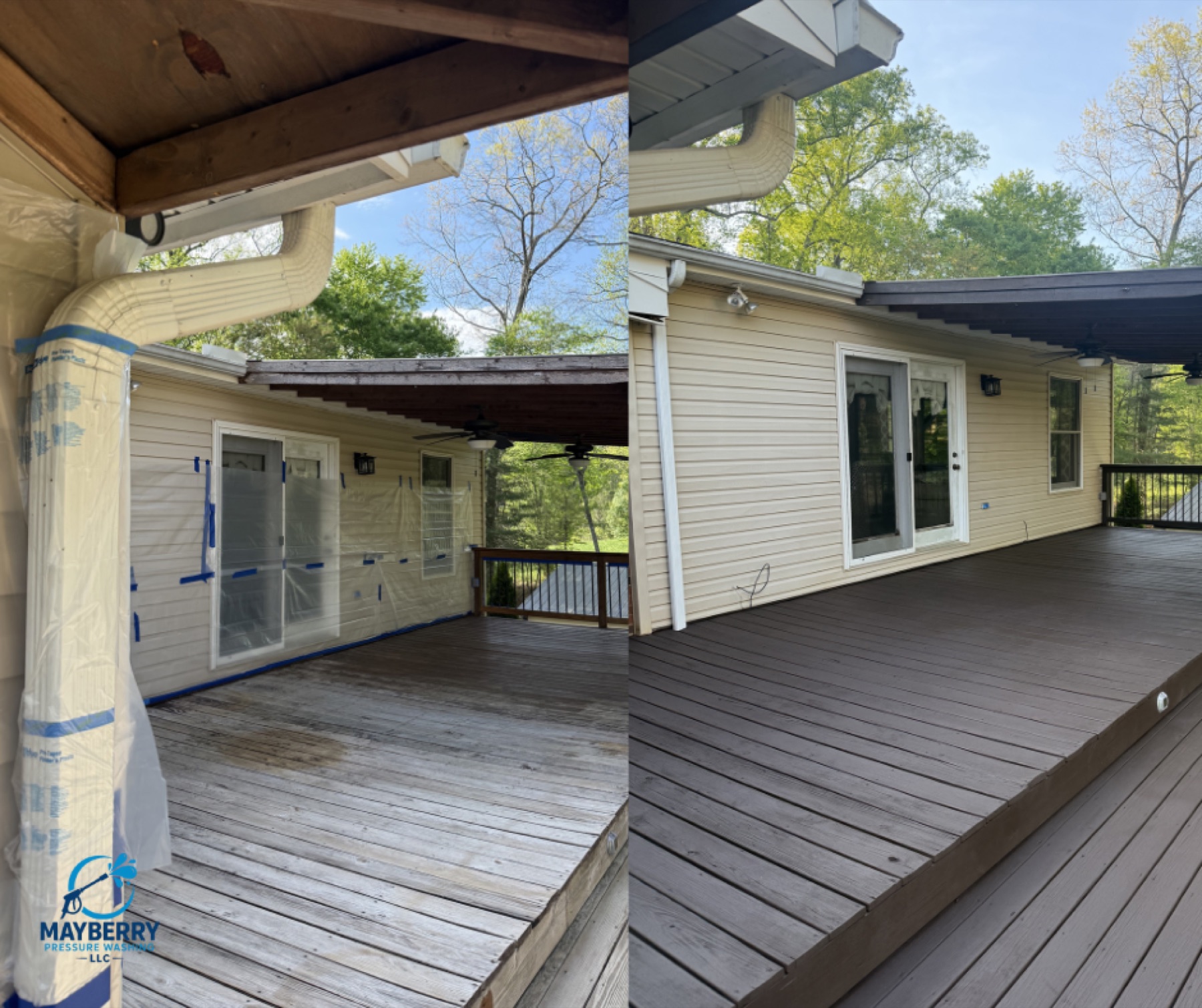 Back deck staining by Mayberry Pressure Washing
