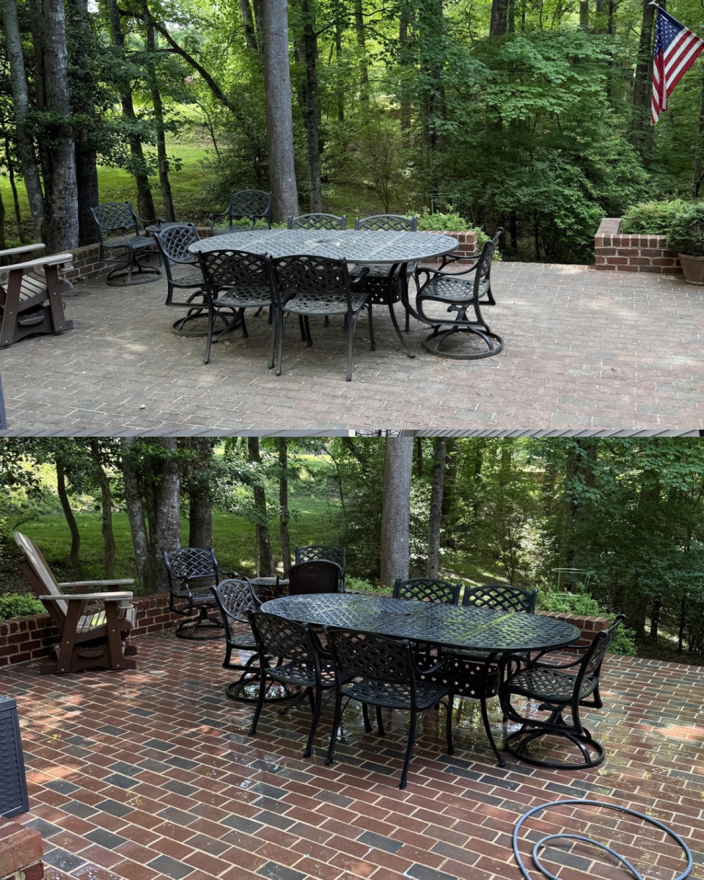 Backyard patio cleaning before and after