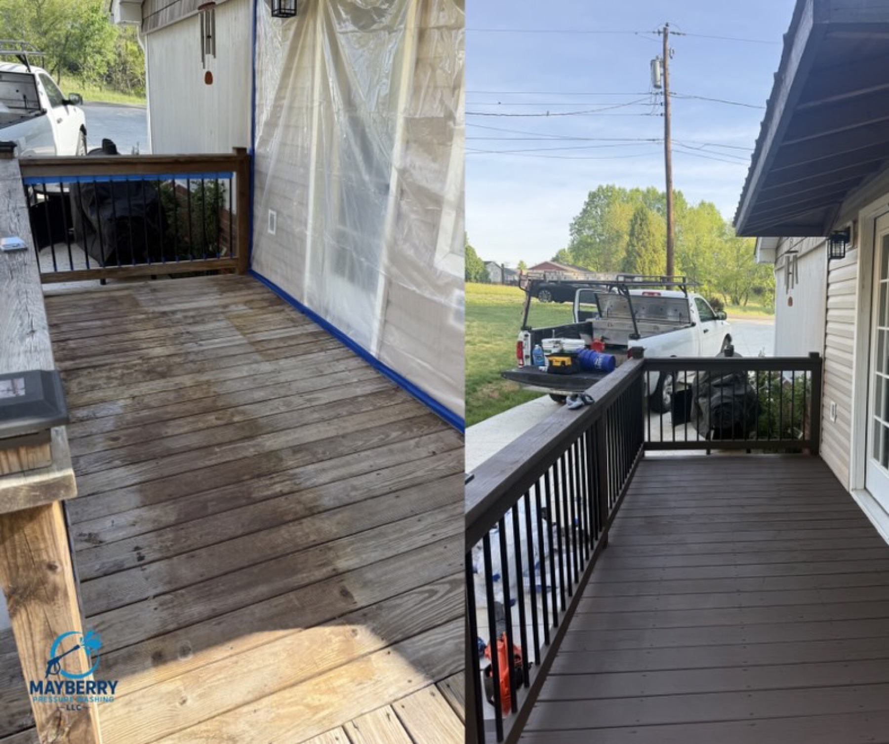 Deck rail cleaning before and after by Mayberry Pressure Washing