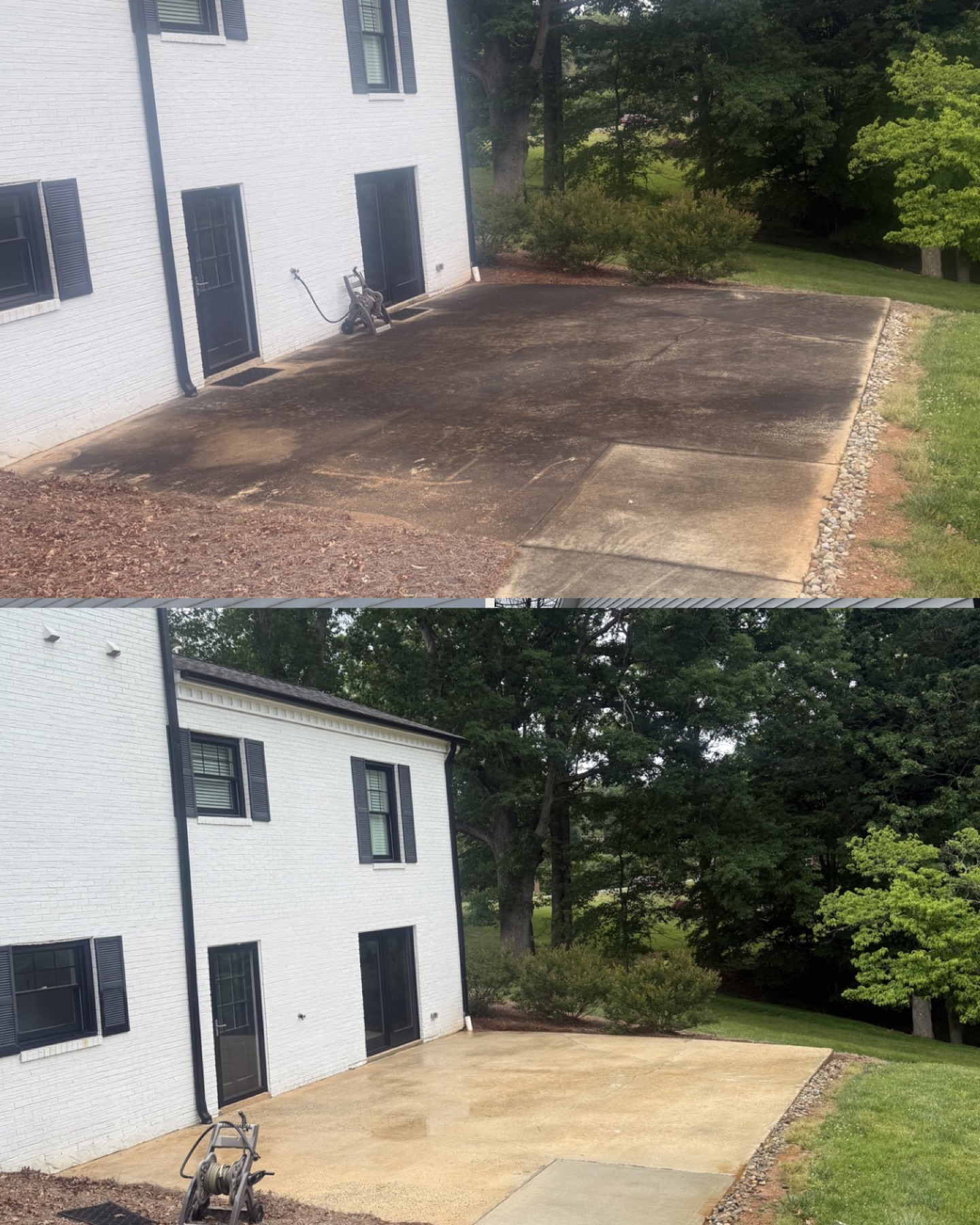 Driveway surface cleaning before and after by Mayberry Pressure Washing