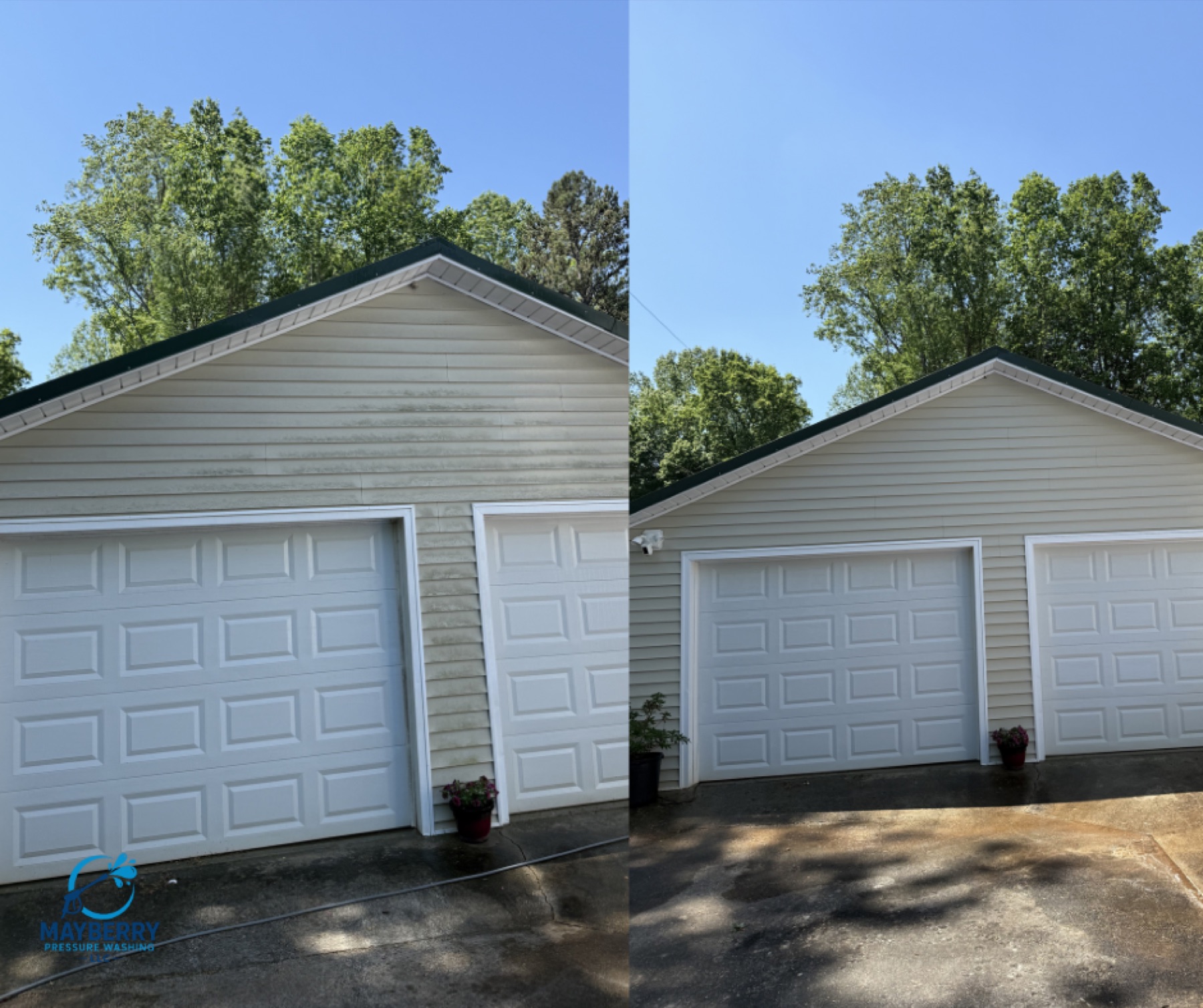 Garage building wash before and after