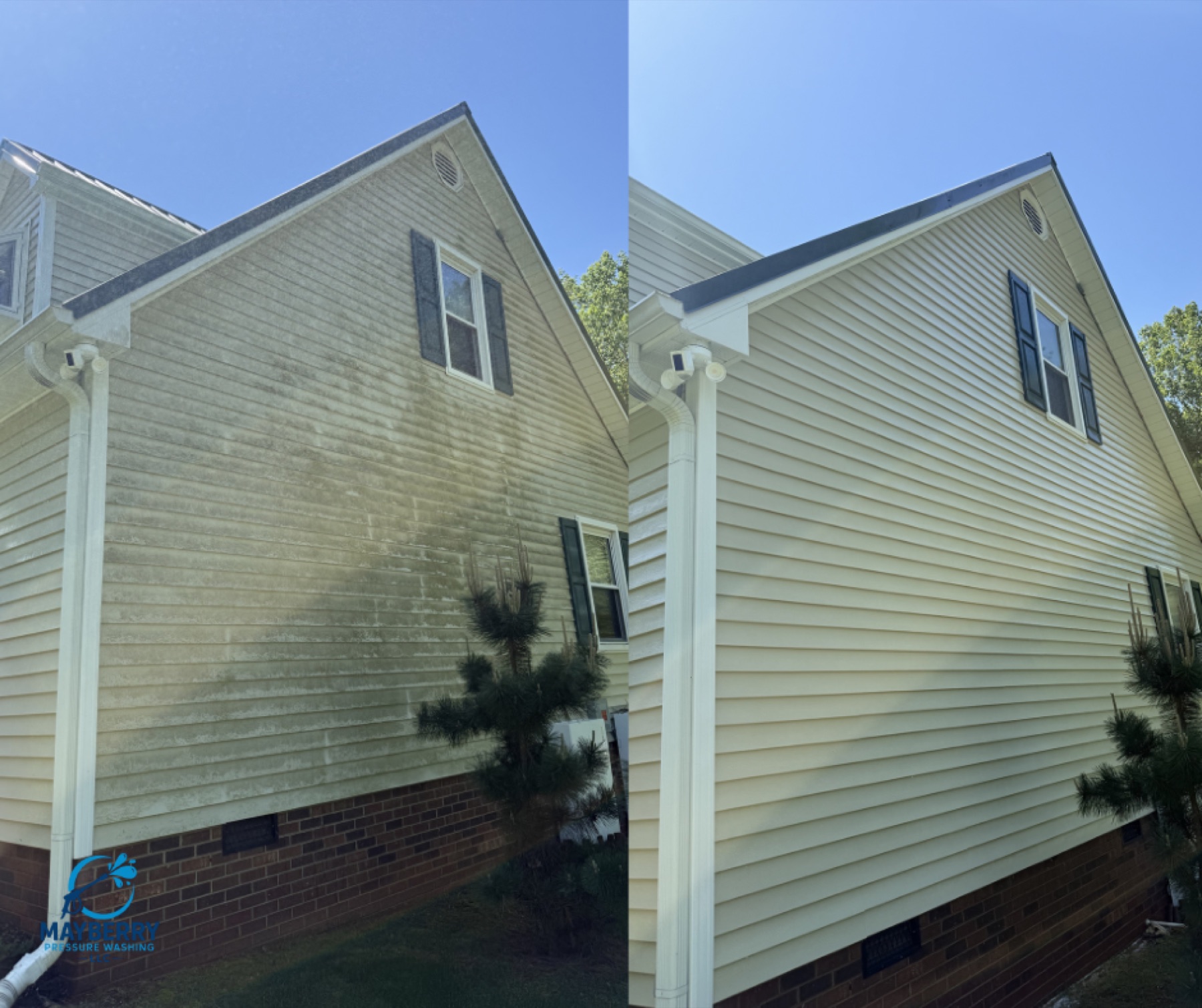 House siding cleaning before and after by Mayberry Pressure Washing