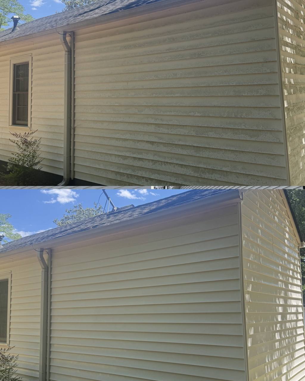 Before and after siding soft wash by Mayberry Pressure Washing